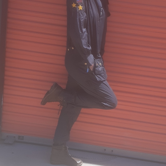 Vintage Gray Military Romper Flight Jumpsuit S 6 UTILTY Overall USA FLAG Patch - Picture 4 of 12